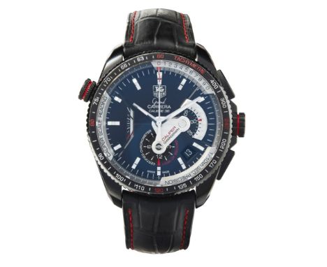 A gentleman's black titanium cased chronograph, Tag HeuerGrand Carrerra, caliper chronograph, calibre 36RS2, polished case, b