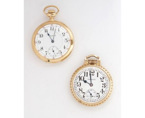 Two gentlemen's pocket watches, Hamiltonyellow metal cased, open faced keyless wind watch, white dial with Roman numerals, su