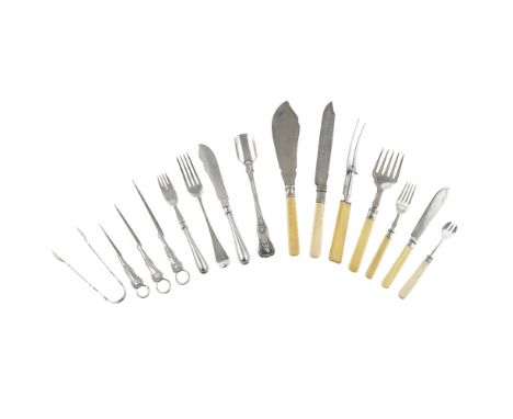 A mixed group of cutlery and flatwarea matched set of seven table forks, various dates, early 19th century, Old English patte