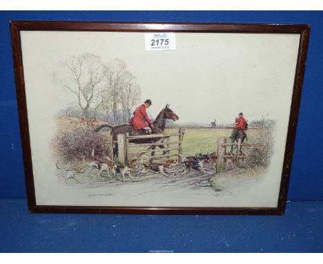After J. Sanderson Wells, a hunting Lithograph, framed and glazed.