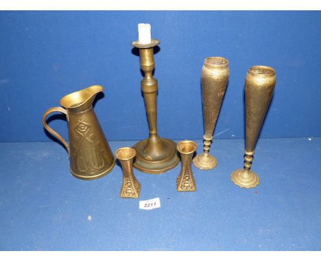 A small quantity of brass including jug, vases, candlestick etc.