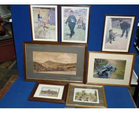 A quantity of prints to include; Raymond May's E.R.A. Shelsey Walsh, three Lawson Wood prints 'The Arm of the Law' 'Bribery' 