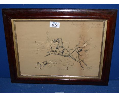 After Basil Nightingale 1895, a framed Lithograph of a hunting accident.
