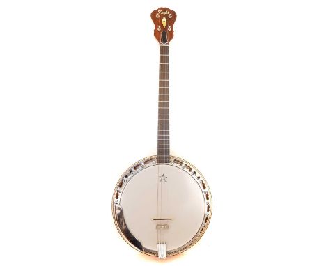 Knight tenor banjo, 58cm scale length, maple back and sides, rosewood capped headstock with pearl inlay, with hard case.88cm 