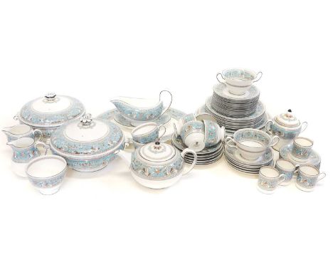 Wedgwood Florentine pattern dinner service, including two lidded tureens, sauceboat and stand, oval plate, twenty five plates