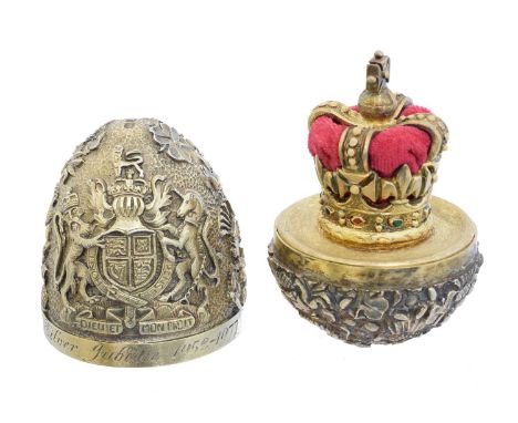 A silver gilt and enamel 'Silver Jubilee' surprise egg by Stuart Devlin, the exterior decorated with royal crest, shamrocks, 