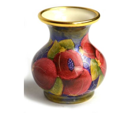 Moorcroft enamel pomegranate vase, dated 98 and initialled SJS, 5cm high.