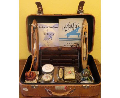 Constellation case containing sundries including storage box, rack, paperweight, truncheon, whip, gavel, dressing table set e