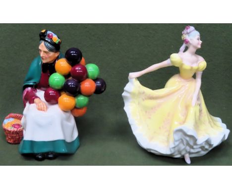 Two Royal Doulton glazed ceramic figures - The Old Balloon Seller (HN1315) &amp; Ninette (HN2379)

reasonable used condition 