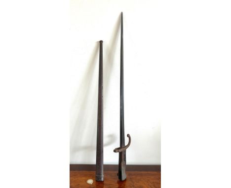 BAYONET AND SCABBARD, APPROX 66cm LONG IN SCABBARD

 