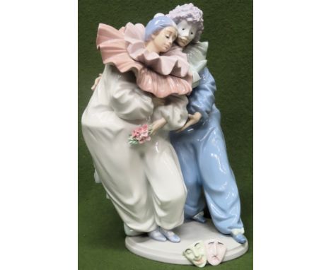 Lladro glazed ceramic figure group - Venetian Carnival. No. 5658. 28cms H reasonable used condition the odd petal damaged