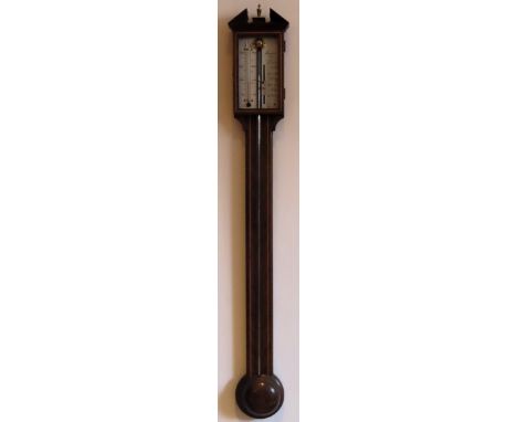 20th century inlaid mahogany stick barometer by Rapport, London. Approx. 100cm H Used condition, not tested for working