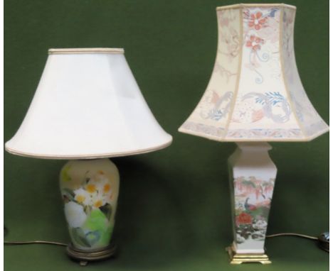 Oriental ceramic table lamp, plus floral decorated ceramic lamp. Largest Approx. 60cm Both in used condition, not tested