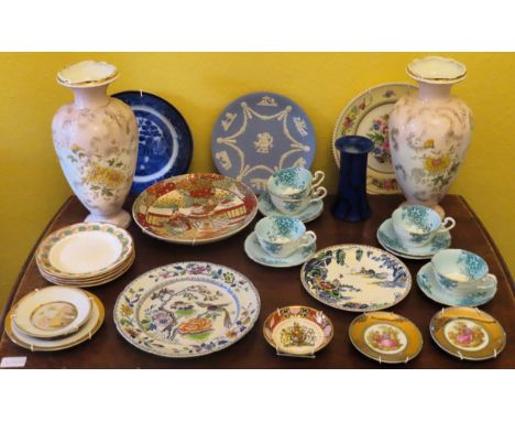 Mixed lot including ceramic plates, chinese plaques, teaware, vases including Bretby etc Used condition, unchecked