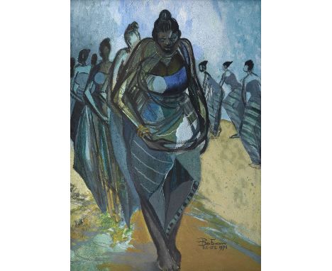 Benedict Chukwukadibia Enwonwu M.B.E (Nigerian, 1917-1994)Olokun Dancers signed and dated 'BEN ENWONWU/ ILE-IFE 1974' (lower 