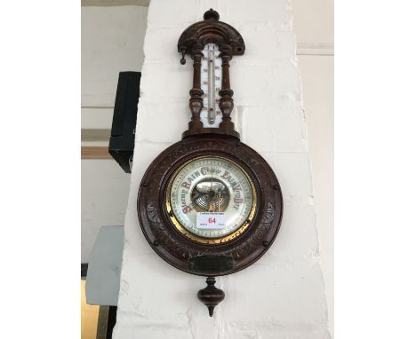 A Victorian oak presentation barometer