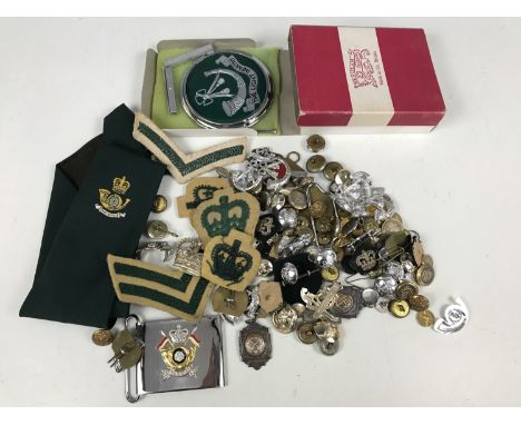 A quantity of post-War King's Own Yorkshire Light Infantry and other insignia including a regimental car bumper badge