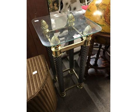 A gilt metal and glass stand / lamp table