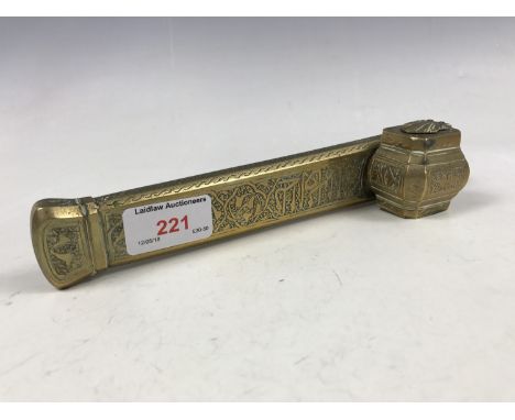 An Ottoman Qalamdan brass divit / pen box and inkwell 