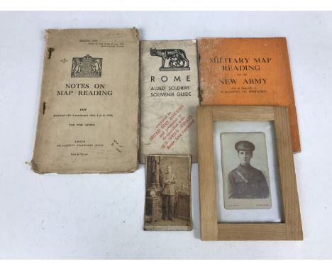 Military manuals including "Notes on map reading, War Office, 1919", "Military map reading for the New Army", "Rome Allied So