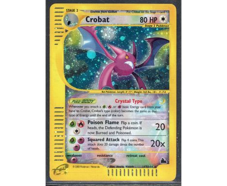 This lot features the secret rare holo â€˜crystal typeâ€™ Crobat from Skyridge. The card is in light play condition. It has t