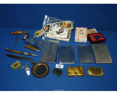 A small quantity of miscellanea including; penknife, tea cards, horn snuff box, cigarette cases, corkscrew, etc.