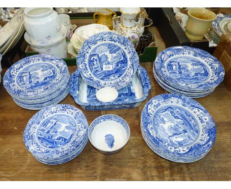 A quantity of Spode blue & white 'Italian' ware including; 7 dinner plates (one chipped), 6 soup bowls, 9 tea plates, cassero