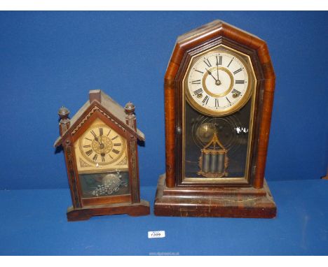 A Mahogany "Duchess" two train movement mantle Clock, 17 3/4" tall x 12" wide along with a German Gothic single train movemen