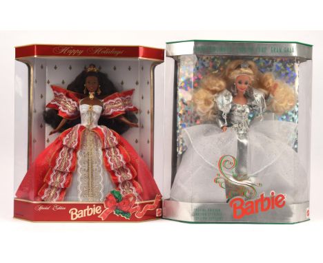 Two Special Edition Happy Holidays Barbies. Both boxed and complete Barbie Dolls from Mattel.   Provenance: consigned by a fo