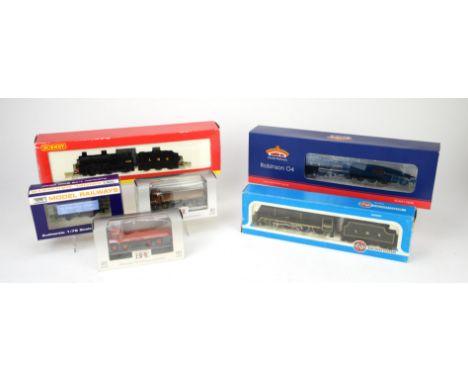 A collection of 00 model railway vehicles. Coaches, wagons, tenders, Locomotives etc. Made by Horby, Airfix, Mainline, Bachma