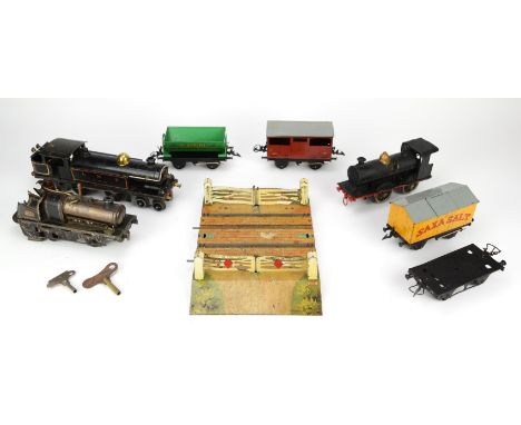 Live Steam Spirit Fired 0-4-0 2663 Locomotive (unmarked but probably Bing), Hornby o-gauge clockwork LMS 4-4-4, and another c