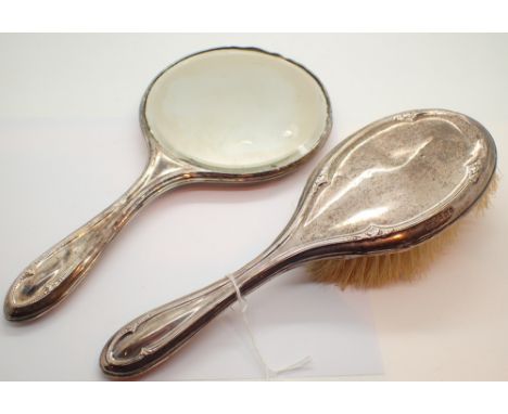 Hallmarked silver matching dressing table mirror and hair brush assay Birmingham 1915 maker M Bro 