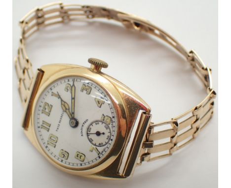 Vintage 9ct gold Thomas Russell wristwatch with secondary dial with 9ct gold gate strap total weight 43.8g CONDITION REPORT: 