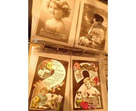 Album of early 20thC postcards mixed greetings and portrait subjects 
