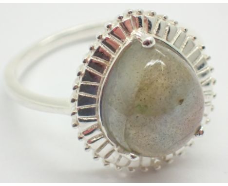 Silver cabochon pear cut mood stone ring size S