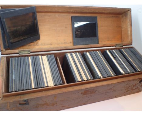 Box of magic lantern slides (approximately 80) including industrial and Irish 