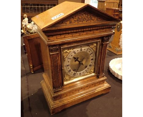 Oak cased chiming mantel clock by Winterhalder and Hofmeier ( pendulum in office ) CONDITION REPORT: Case has general wear mi