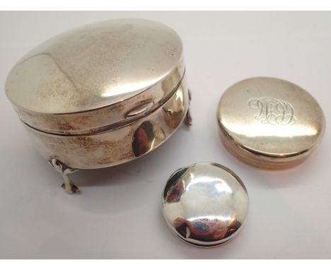 Hallmarked silver lidded ring pot greek silver pot top and another silver top various makers and assay marks 128g total weigh