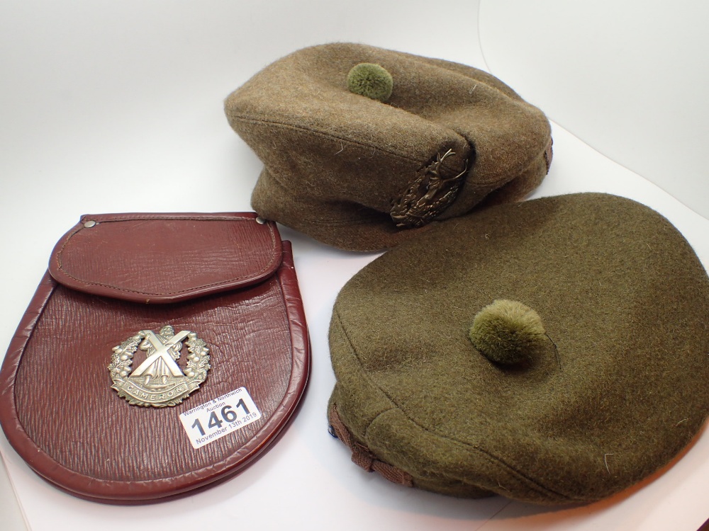 Scottish military hat and leather sporran