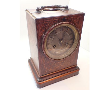 Inlaid rosewood cased chiming mantel clock probably French H: 21 cm  CONDITION REPORT: This item was working at the time of l