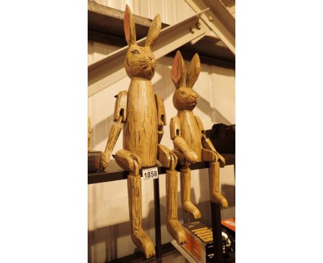 Two wooden shelf rabbits tallest H: 57 cm