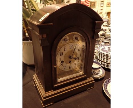 Large wood cased Edwardian mantel clock with chime H: 60 cm ( key and pendulum in office ) CONDITION REPORT: No moulding pres