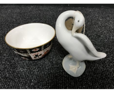 A Lladro figure of a swan together with a Royal Crown Derby sugar basin pattern 2451