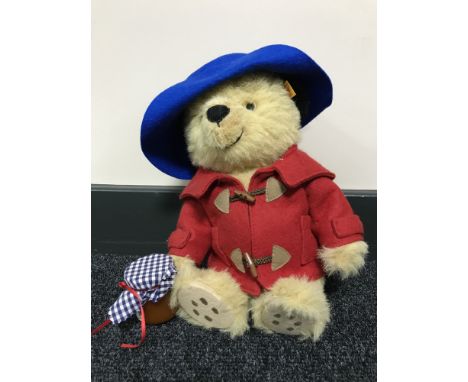 A Steiff Paddington bear with marmalade jar