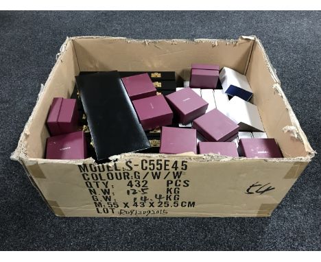 A quantity of deluxe jewellery boxes comprising ten large ring display boxes, ten earring boxes, ten pendant boxes and ten ba