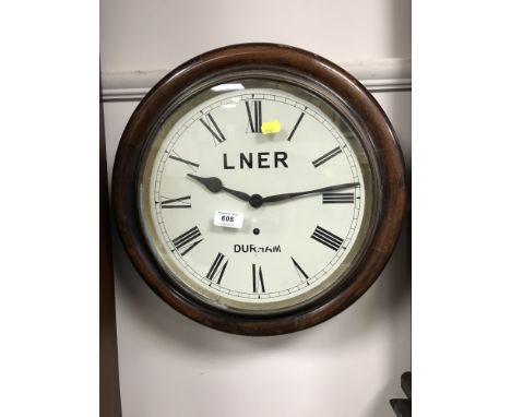A Victorian and later wall clock : LNER Durham  CONDITION REPORT: Case 41cm wide. The movement would appear to be associated.