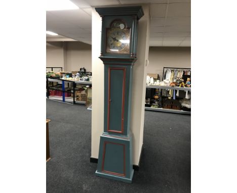 A continental painted long cased clock with brass and silvered dial, the dial dated 1780, height 222 cm 