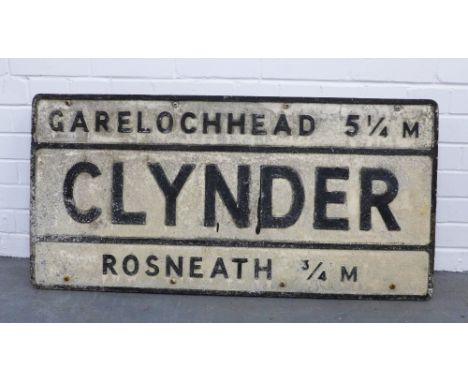 Vintage cast iron road direction sign for Garelochhead 5 1/4 mile, Clynder, Rosneath 1/4 mile, 104 x 51cm 