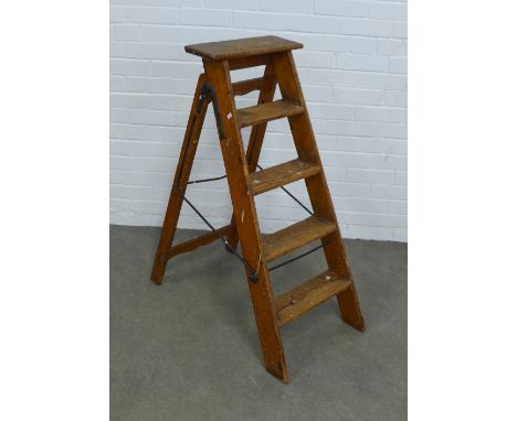 Vintage pine folding  step ladders, 42 x 102cm. 