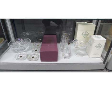 Collection of Edinburgh Crystal , including a boxed decanter, three etched vases, a comport, crystal  bowl and dishes, glasse